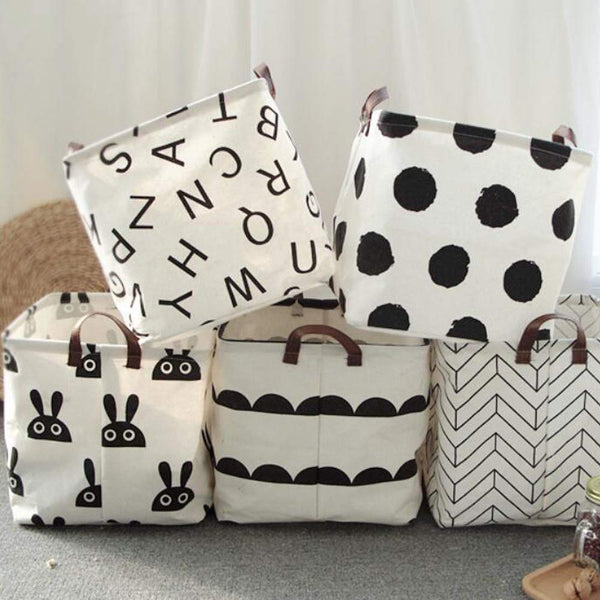 Simple Design Black Dot Foldable Laundry Basket Storage Bag Practical Hamper Bag Toys Clothing Organizer