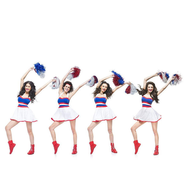 Lanburch (100g) 1 Pair Cheerleader Pom Poms Metallic Foil Pom Poms with White Plastic Baton Handle Cheerleading Squad Cheer Sports Party Dance Useful Accessories(Golden)