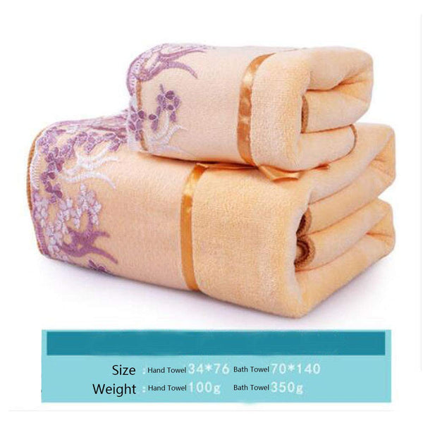 Super Soft Premium Bath Towel Set Cotton Bath Towel Bundle 1 Bath Towel and 1 Hand Towel Lace Tan