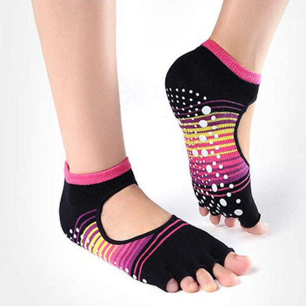Yoga Pilates Womens Non Slip Toeless Non Skid Sticky Grip Sock Toeless Socks Colored Stripe