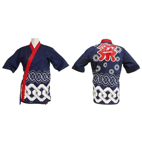 Chefs Clothes Half Sleeve Uniform Sushi Restaurant Chef Jacket Waiter Workwear Cyan Blue (Festival)