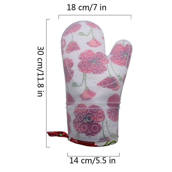 Set of 2 Oven Mitts Heat Resistant Silicone Oven Mitts Floral Oven Gloves Waterproof Silicone Kitchen Mitts