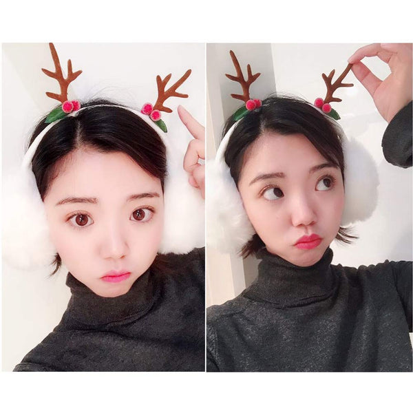 Adjustable Winter Ear Warmer Lovely Faux Fur Ear Protector Creative Elk Headband for Christmas