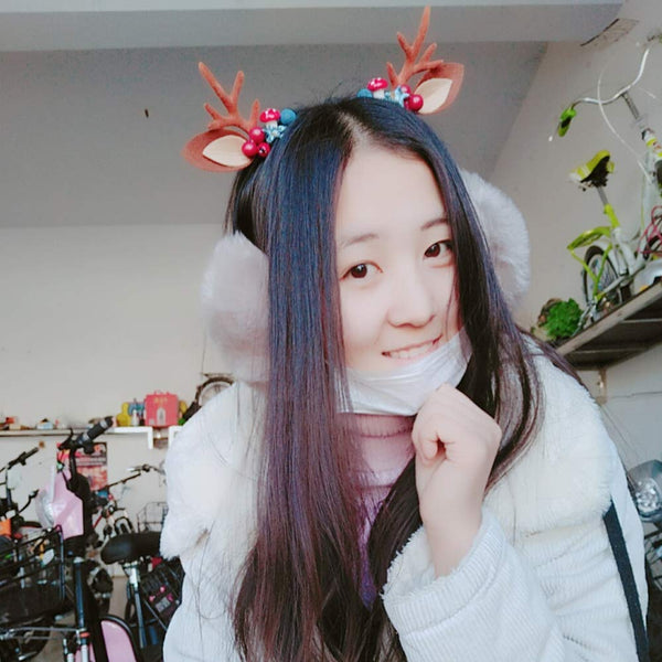 Adjustable Winter Ear Warmer Lovely Faux Fur Ear Protector Creative Elk Headband for Christmas White