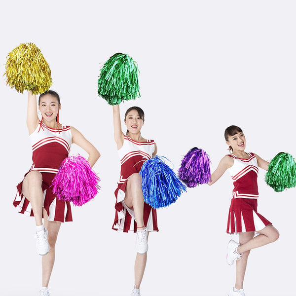 Lanburch (100g) 2 Pack Cheerleading Pom Poms Sports Dance Cheer PET Plastic Pom Poms with Plastic Baton Handle for Sports Team(Rose red)