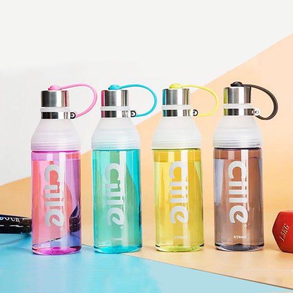 23 oz Great Plastic Sports Water Bottle Frosted Transparent Leak Proof Water Bottle with Portable Rope[Yellow]