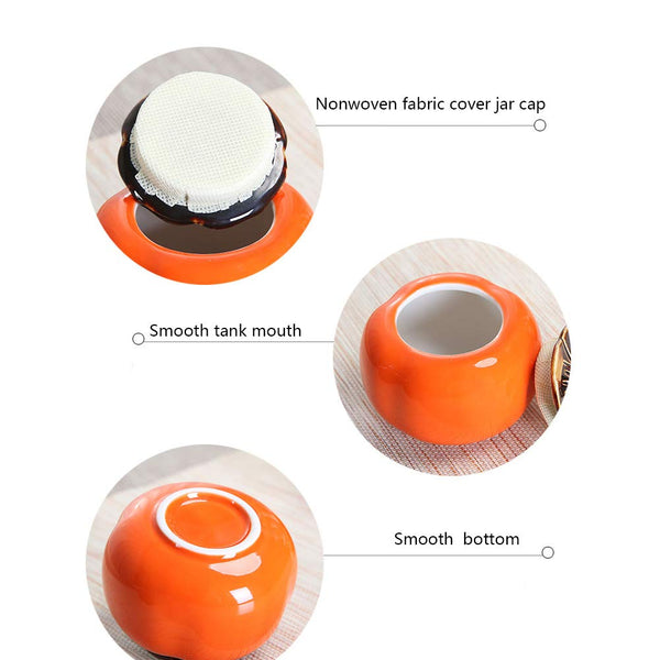 Chinashow Glazed Ceramic Bowls for Loose Tea Creative Persimmon Porcelain Tea Storage Chest Orange