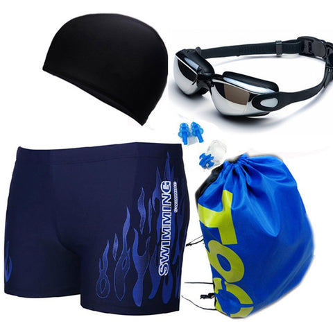 Men's Swimwear Suits Square Leg Swimsuits Surf Boxer Brief Trunks Shorts with Drawstring Blue