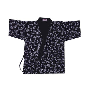 Japanese Style Floral Print Waiter Clothes Half Sleeve Uniform Sushi Restaurant Chef Waiter Clothing Black # 602