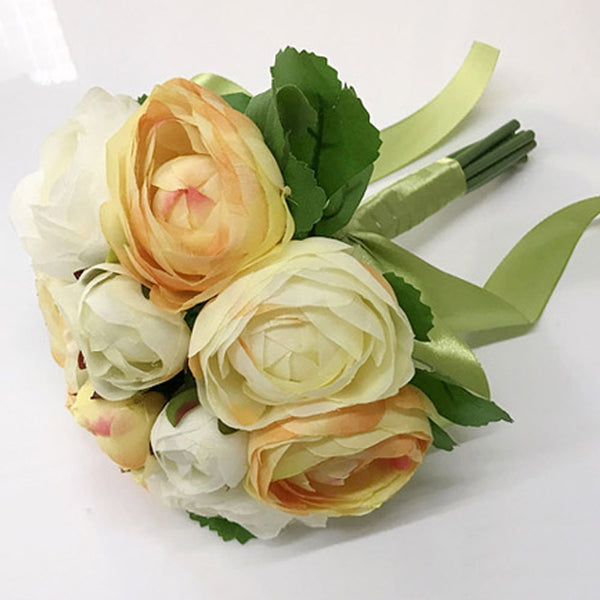 Bridal Wedding Bouquet Flower Bouquets Artificial Flowers Wedding Home Decoration, Orange Camellia