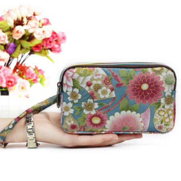 Ladies Fashion Small Card Case Wallet Change Coin Purse Pouch Bag with Zipper, Peony