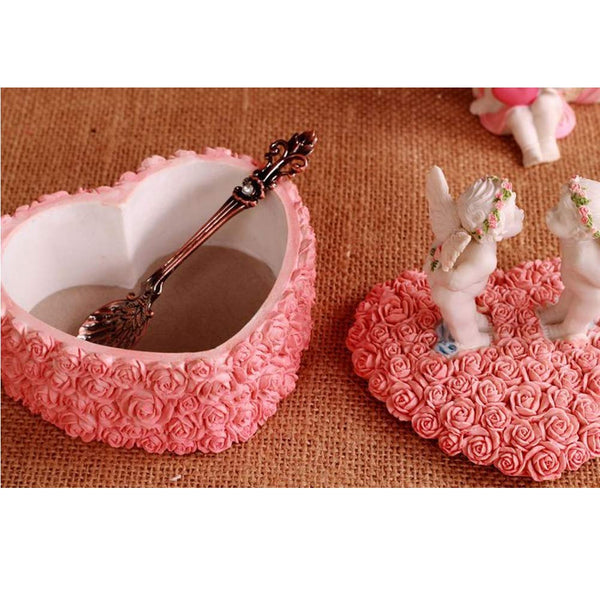 Romantic Heart Shape Jewelry Box Rose Jewelry Organizer Lovely Angels Resin Jewelry Box for Girls