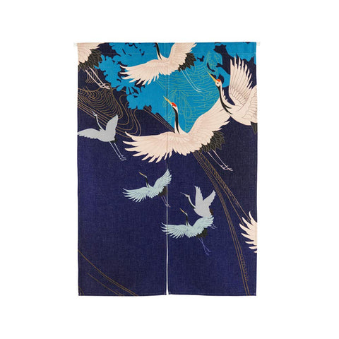 33 x 47 Inches Door Curtain Hallway Restaurant Entrance Thicken Curtain White Cranes Print Noren Curtain Cyan
