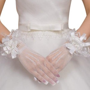 Elegant Floral Wedding Gloves White Mesh Short Gloves Mitten for Bride
