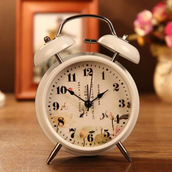 4" Twin Bell Alarm Clock with Backlight Battery Operated Loud Alarm Clock, Lotus White