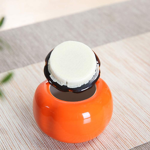 Chinashow Glazed Ceramic Bowls for Loose Tea Creative Persimmon Porcelain Tea Storage Chest Orange