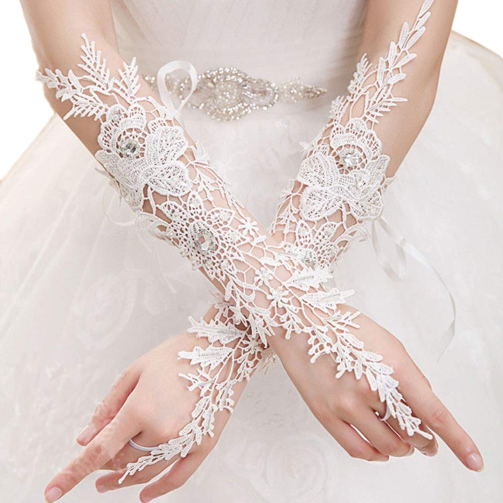 Elegant Hollow Out Lace Wedding Gloves Fingerless Long Mitten Sleeves for Bride