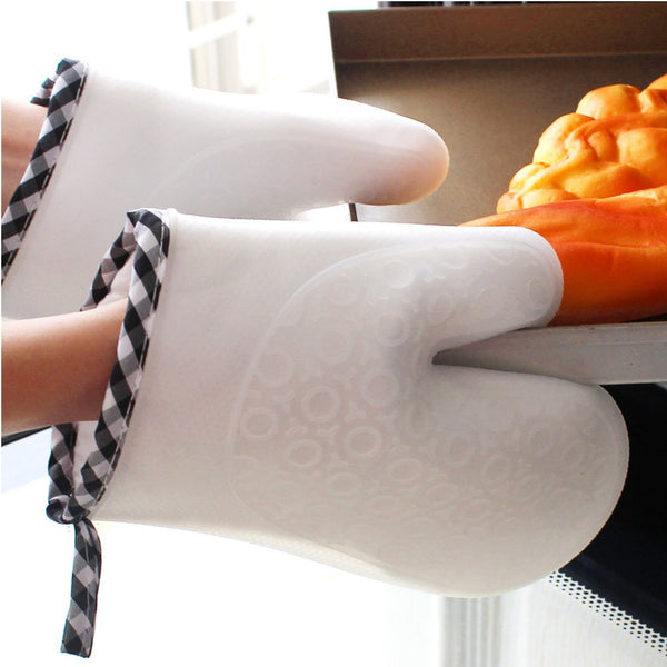 Set of 2 Oven Mitts Heat Resistant Silicone Oven Mitts Cute Oven Gloves Waterproof Silicone Kitchen Mitts White