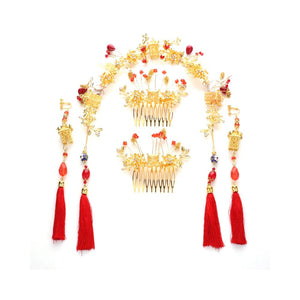 Chinese Traditional Bridal Hair Ornaments With Styling Earrings Sets Wedding Hair Combs