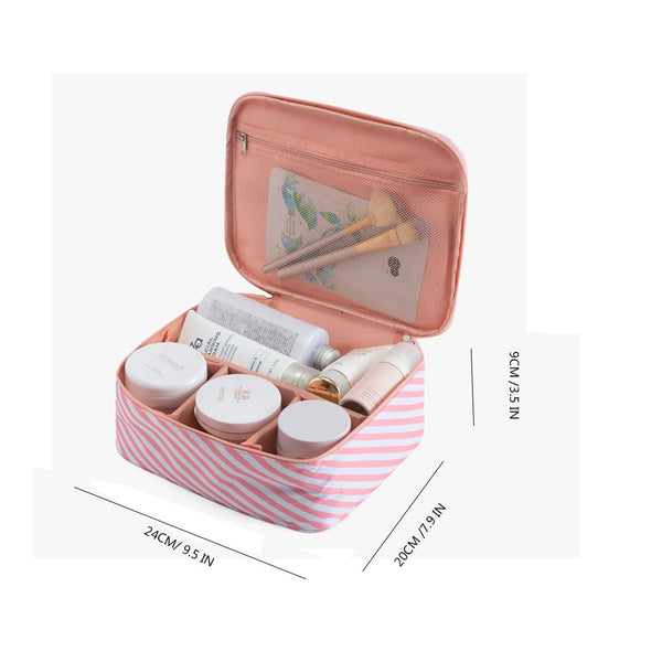Multifunction Case Portable Travel Makeup Cosmetic Bag Cute Stripe Print Bag Organizer Pink