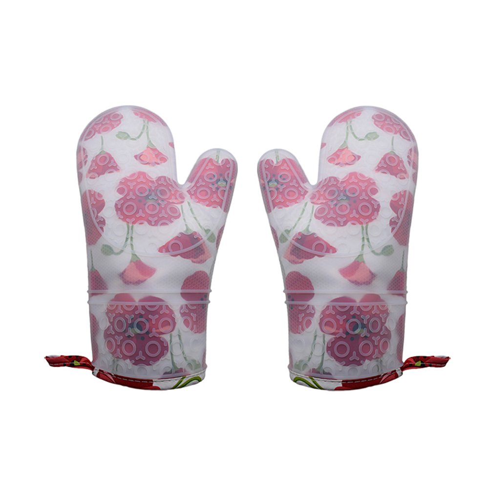 Set of 2 Oven Mitts Heat Resistant Silicone Oven Mitts Floral Oven Gloves Waterproof Silicone Kitchen Mitts
