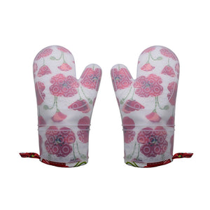 Set of 2 Oven Mitts Heat Resistant Silicone Oven Mitts Floral Oven Gloves Waterproof Silicone Kitchen Mitts