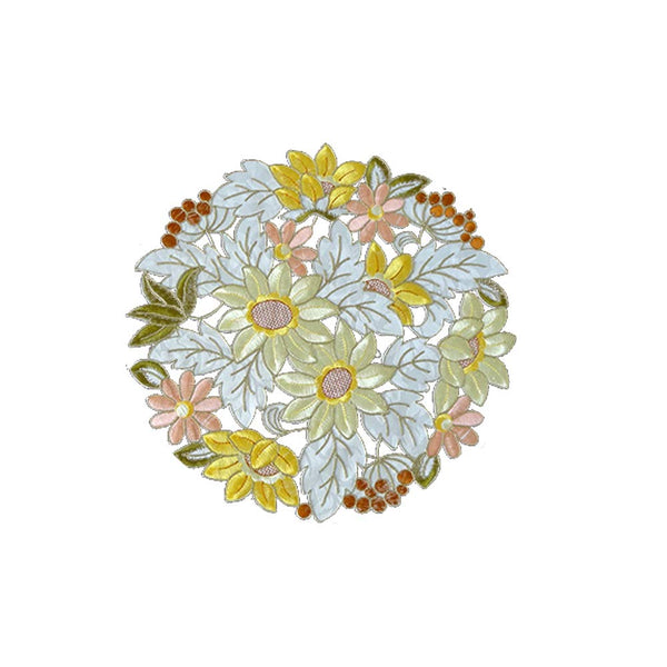 Fashion Sunflower Hollow Out Embroidery Place Mats Round Heat Resistant Washable Table Mats Coasters