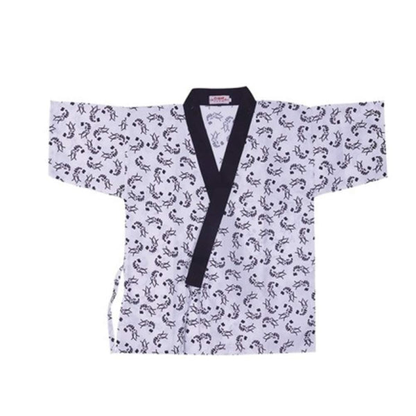 Japanese Style Floral Print Waiter Clothes Half Sleeve Uniform Sushi Restaurant Chef Waiter Clothing White # 602