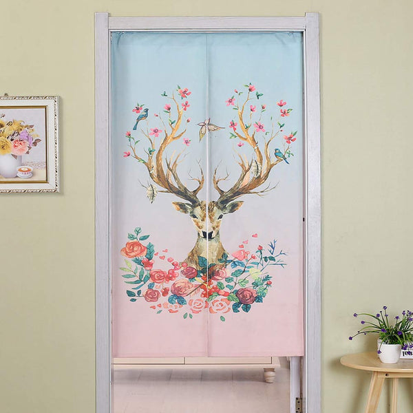 33 x 47 Inches Door Curtain Hallway Restaurant Entrance Thicken Curtain Cartoon Elk Print Noren Curtain