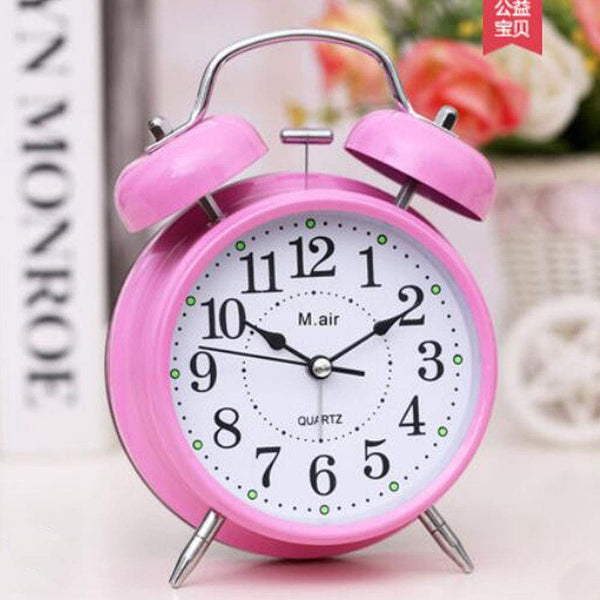 4" Twin Bell Alarm Clock with Backlight Battery Operated Loud Alarm Clock, Pink