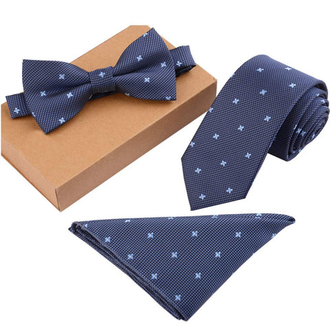Fashionable Premium Formal/Informal Ties Set Necktie/Bow Tie/Pocket Square for Mens/Boys Blue Floral