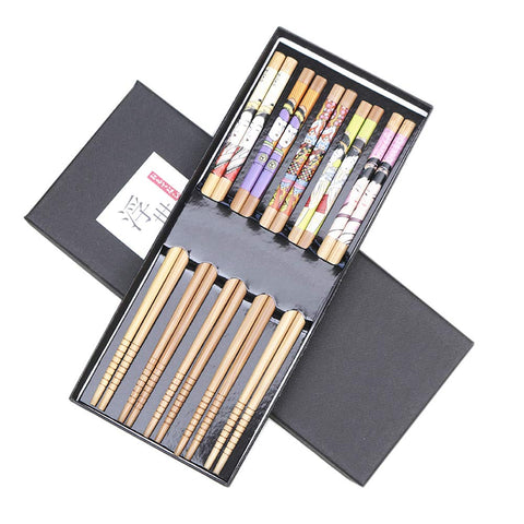 Chinese/Japanese Style 5 Pairs Bamboo Chopsticks Utensil Set with Gift Case (Beautiful Women)