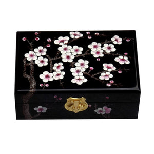 Two-Layer Wooden Jewelry Box Display Storage Case Treasure Chest Case with Lock, Black Plum