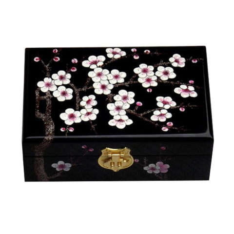 Two-Layer Wooden Jewelry Box Display Storage Case Treasure Chest Case with Lock, Black Plum