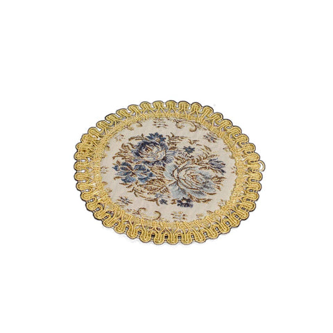 2 Pcs Blue Floral Embroidery Place Mats Heat Resistant Washable Round Table Mat Coasters