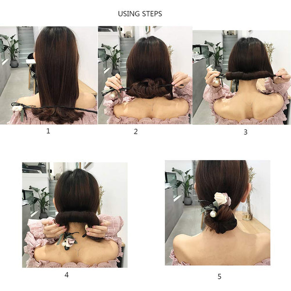 Fashion Red Floral Cloth Magic Clip Hair Twist Bun Maker Styling Tools for Hairstyle