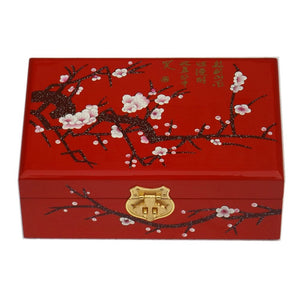 Two-layer Wooden Jewelry Box Display Storage Case Treasure Chest Case with Lock, Red Plum