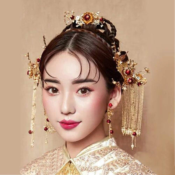 Chinese Ancient Bridal Hair Accessories With Styling Earrings Set Delicate Butterfly Hair Pins