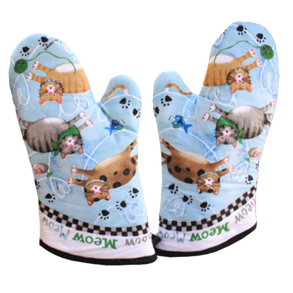Lanburch Set of 2 Oven Mitts Heat Resistant Kitchen Gloves Oven Gloves Potholders Blue Cat