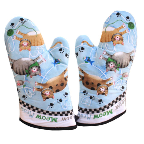 Lanburch Set of 2 Oven Mitts Heat Resistant Kitchen Gloves Oven Gloves Potholders Blue Cat