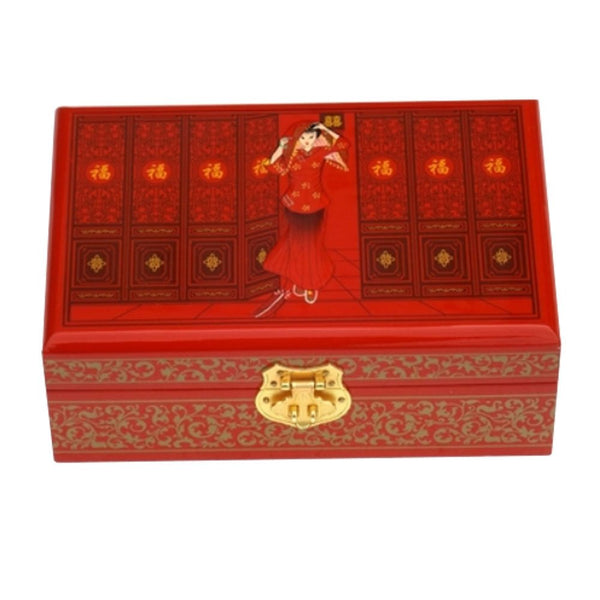 Two-Layer Wooden Jewelry Box Display Storage Case Treasure Chest Case with Lock, Bride-3