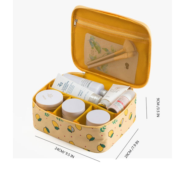 Multifunction Case Portable Travel Makeup Cosmetic Bag Cute Lemon Print Bag Organizer Yellow