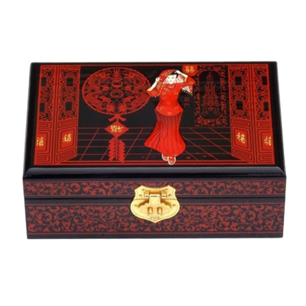 Two-Layer Wooden Jewelry Box Display Storage Case Treasure Chest Case with Lock, Bride-2