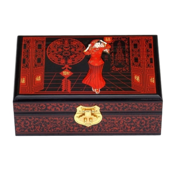 Two-Layer Wooden Jewelry Box Display Storage Case Treasure Chest Case with Lock, Bride-2