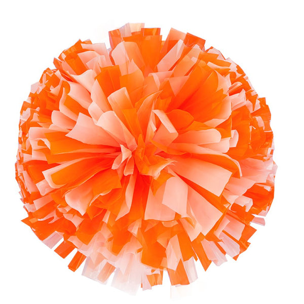 [80g] 1 Pair Cheerleading Poms PES Flower Ball Foil Pom Poms Plastic Ring Pom Poms [Orange+White]