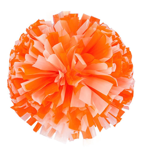 [80g] 1 Pair Cheerleading Poms PES Flower Ball Foil Pom Poms Plastic Ring Pom Poms [Orange+White]