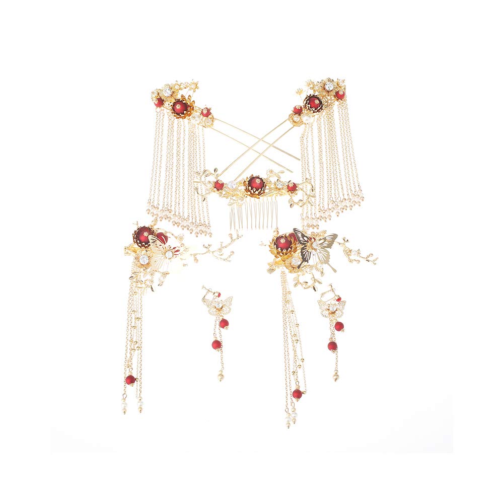 Chinese Ancient Bridal Hair Accessories With Styling Earrings Set Delicate Butterfly Hair Pins
