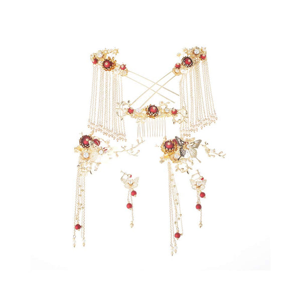 Chinese Ancient Bridal Hair Accessories With Styling Earrings Set Delicate Butterfly Hair Pins