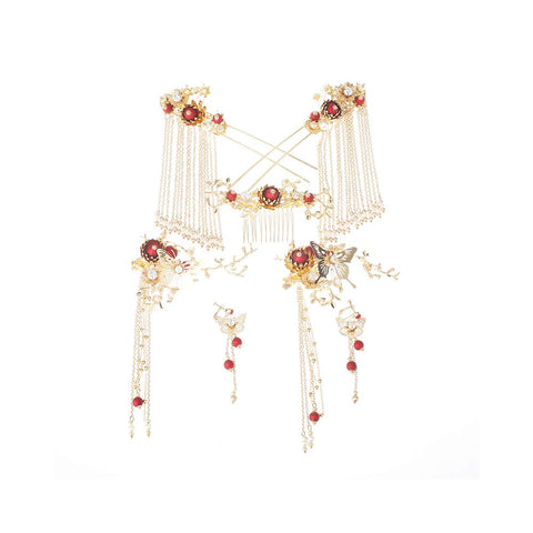 Chinese Ancient Bridal Hair Accessories With Styling Earrings Set Delicate Butterfly Hair Pins