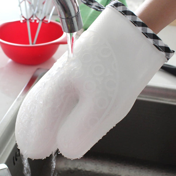 Set of 2 Oven Mitts Heat Resistant Silicone Oven Mitts Cute Oven Gloves Waterproof Silicone Kitchen Mitts White